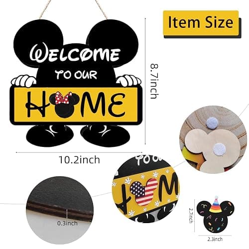 FUEMEILY Cute Mouse Seasonal Interchangeable Welcome Door Sign, Welcome to Our Home Sign with 20pcs Interchangeable Holiday Pieces for Farmhouse/Wall/Porch Decor and Housewarming Gift (Yellow) thumbnail 3