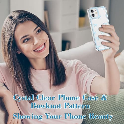 EYZUTAK Case for iPhone 11, Clear Cute Ribbon Bowknot Pattern Aesthetic Transparent Phone Case Raised Camera Protection Stylish Slim Soft Durable TPU Protective Cover for Women Girls - Blue thumbnail 7