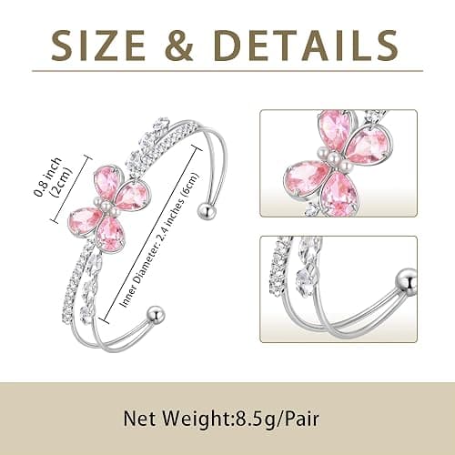 Ydou Butterfly Adjustable Bracelet with Pink Birthstone Sillver/18K Gold Plated Open Cuff Bangle Jewelry for Women CB0013 thumbnail 5