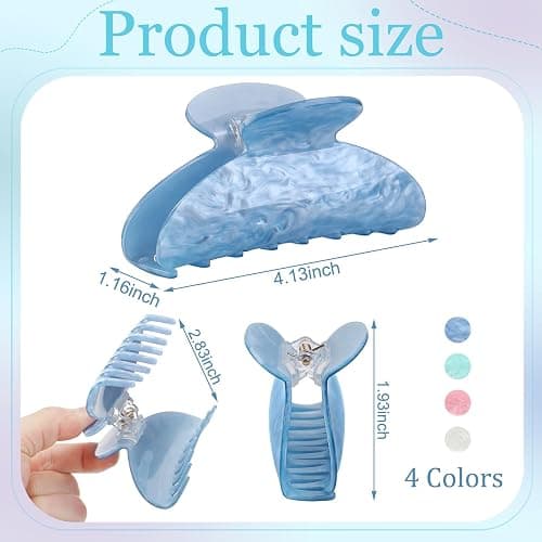 HairChrysm 4.2 Inch Large Acrylic Claw Clips, Cute Pink Blue Hair Clips Strong Hold Hair Claw Barrettes for Thick Thin Hair, 4 Pack Stylish French Hair Accessories for Women Girls thumbnail 2