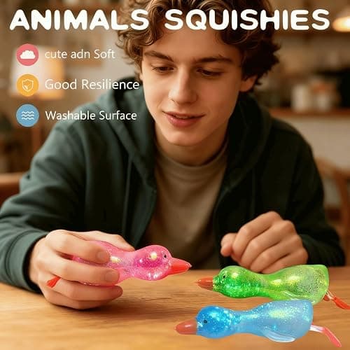 Glitter Duck Squishies, 4Pcs Slow Rising Stress Relief Squeeze Fidget Toy | Cute Animals Sensory Soft Squishy for Anxiety Relief, Perfect for Adults & Kids Birthday Gifts thumbnail 7