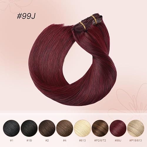 YILITE Clip in Extensions Echthaar 35cm 100% Echthaar Extensions Clip 14 Zoll 8 Stück 110g Unsichtbar Glatt Zum Anklippen Menschenhaar Doppelt Genäht (35cm #99j Burgunderrot) thumbnail 6