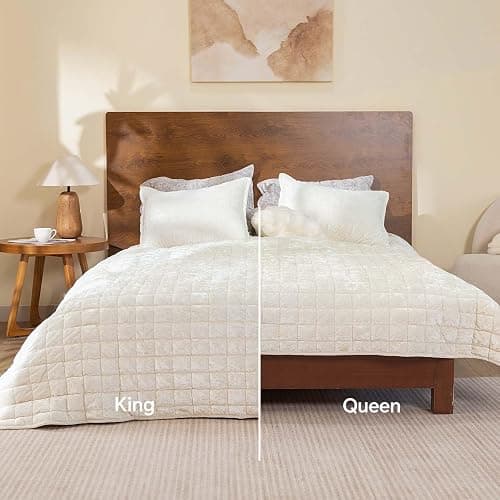 BEDELITE Velvet Quilt Set King Size - Luxury Velvet Comforter Bedding Set 3 Pieces, Lightweight Soft Cozy Shiny Cream White Oversized Bedspread Coverlet for All Seasons with 2 Pillow Shams thumbnail 6