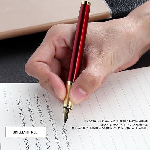 Zalantan Fountain Pen, luxury pens,Fine point smooth writing pens for journaling fancy pens with Gift Case 10 black ink cartridges an ink converte nice pens metal pen writer gifts（Red） thumbnail 3