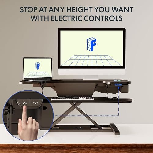 FLEXISPOT 35 inch Electric Standing Desk Converter, Motorized Stand up Desk Riser, Monitor and Laptop Workstation with Wide Keyboard Tray, Black thumbnail 4