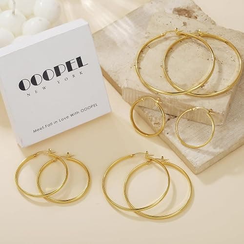 RANKEEF 3mm Wide Large Gold/Silver Hoop Earrings Sterling Silver Hoop Earrings For Women Big Gold Hoops Hypoallergenic 925 Sterling Sliver Earrings Hoops 30/40/50/60mm thumbnail 7