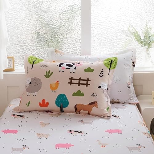 qjmiaofang 4Pcs Girl Zip Up Bedding Twin for Girls Farm Animal Comforter Set Kids All in One Zipper Bedding with Cow Sheets All Season Farmhouse Animal Zippered Bed Set with Fitted Sheet Decor thumbnail 5
