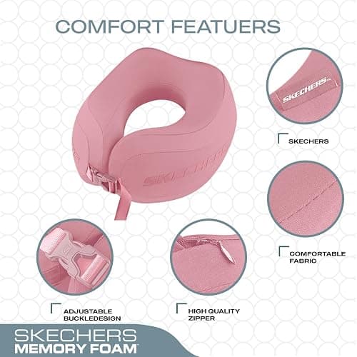 Skechers Neck Pillow for Traveling,Memory Foam Travel Neck Pillow for Airplane Travel Pillow for Flight Headrest Sleep, Portable Plane Accessories,Pink thumbnail 4