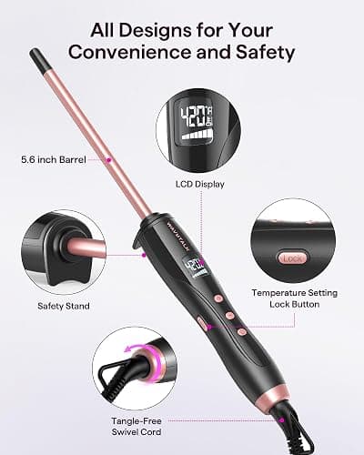 Wavytalk 3/8 Inch Small Curling Iron Wand for Short & Long Hair, Ceramic Barrel with Adjustable Temperature, Heat Resistant Glove Included (Rose Pink) thumbnail 5