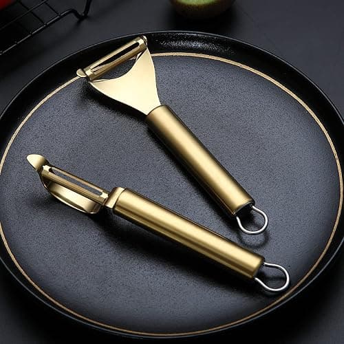 Gold Potato Vegetable Peeler, Kyraton Stainless Steel Apple Fruit Veggie Peeler with Gold Titanium Plating, Peelers for Kitchen Ergonomic Non Slip Handle,Set of 2 thumbnail 4