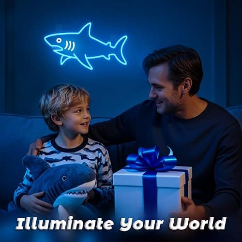 CoolGift Mart Shark Neon Sign, Dimmable LED Shark Light Animal Wall Decor, Christmas Gift White Elephant Gifts for Boys Men, Bedroom Living Room Man Cave Home Decoration With USB Powered thumbnail 8