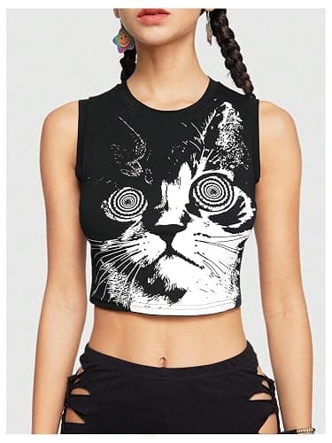 Floerns Women's Punk Animal Print Sleeveless Shirts Crew Neck Cute Crop Tank Top thumbnail 3