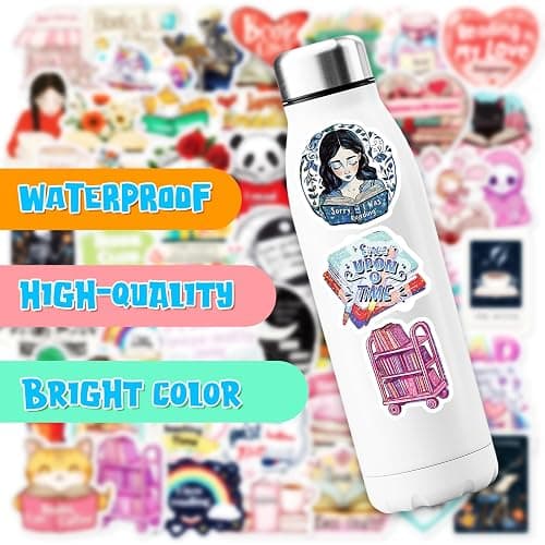 100 PCS Book Stickers for Kindle, Holographic Thickened Aesthetic Reading Bookish Vinyl Stickers for Kindle Water Bottles| Easier to Peel Off| Scratch & Fade Resistant| No Curling| Reusable thumbnail 5