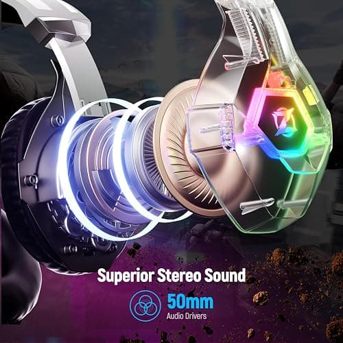 Ozeino Gaming Headset for PC, Ps4, Ps5, Xbox Headset with 7.1 Surround Sound Gaming Headphones with Noise Canceling Mic, LED Light Over Ear Headphones for Switch, Xbox Series X/S, Laptop, Mobile White thumbnail 3
