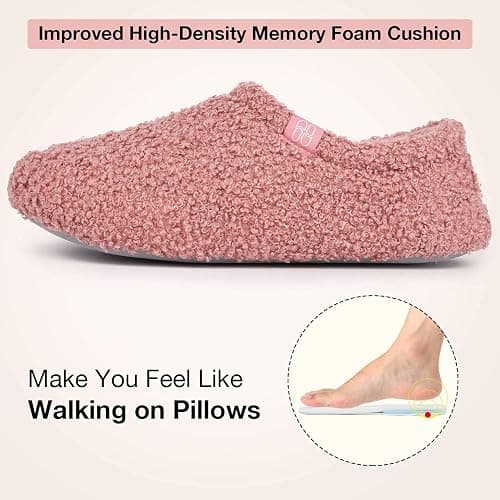 HomeTop Women's Fuzzy Curly Fur Memory Foam Loafer Slippers with Polar Fleece Lining thumbnail 4