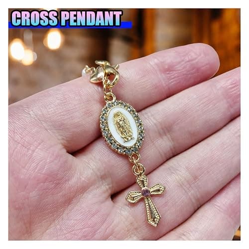 KPFILEH Car Steering Wheel Rosary Charm Accessory, Alloy Cross Car Rear View Mirror Charm, Religious Automotive Interior Hanging Decoration Pendant for Women, Men(Heart) thumbnail 5