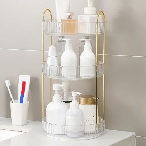 YCIA&DONE 360 Rotating Makeup Organizer and Storage for Vanity Countertop 3 Tiers, High Capacity Cosmetic Skincare Perfume Organizers for Dresser Bathroom Lazy Susan (Clear White) thumbnail 9