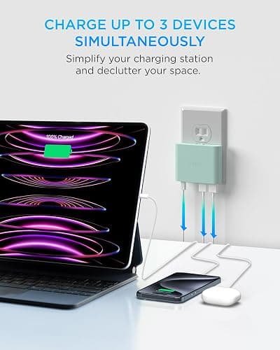 iHome 32W AC Pro Multi Port USB Wall Charger Block - Charging Station for Multiple Devices with 3 Ports (1 USB-C, 2 USB-A) - Fast Charging, Universal Compatibility (Mint) - Mint thumbnail 2