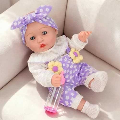 12" Flower Pattern Baby Doll With Backpack Carrier Clothes and Accessories | 12 Inch Baby Dolls Set In Gifts Box With Hanky Pacifier Bottle Pretend Baby Care Interactive Toy For Girl Child Toddler 3+ thumbnail 4