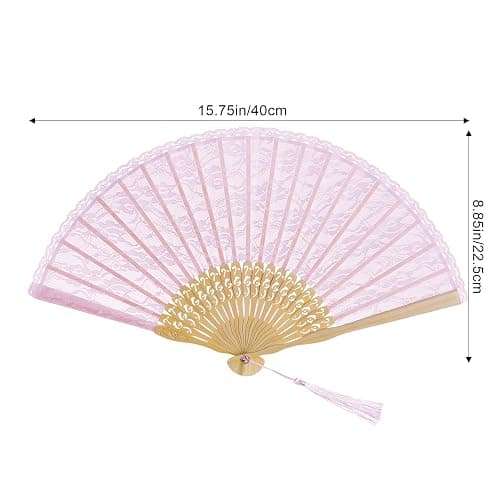 choyaxo Lace Handheld Chinese Folding Fan Bamboo Silk Folding Fan for Women Wedding Decoration Dancing Party,Pink thumbnail 3
