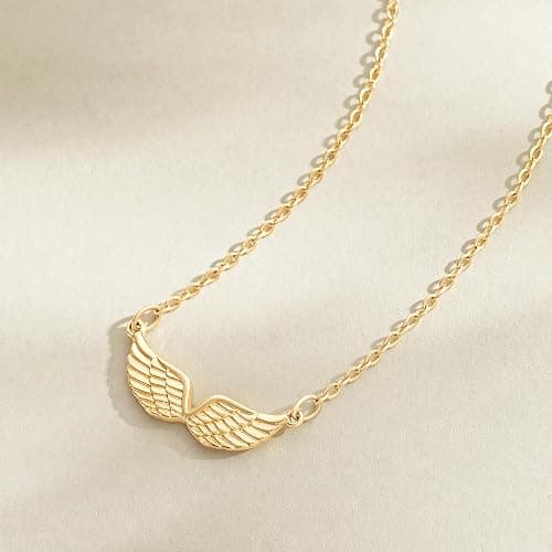 MEVECCO Dainty Textured Angel Wings Necklace for Women | 18K Gold Plated Brass, Integrated Horizontal Centerpiece, Balanced Symbolic Accent, Refined Everyday Styling thumbnail 6
