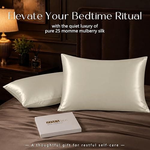ZIMASILK 25 Momme 100% Pure Mulberry Silk Pillow Cases, Ivory, Standard | Natural Silk, Highest Grade 6A, Hair and Skin Care, Thick & Soft, Gift for Women Men, 1pc (Standard 20"x26") thumbnail 6