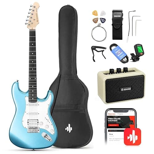 Donner DST-100T 39 Inch Electric Guitar Beginner Kit Solid Body Full Size Lake Blue HSS Pick Up for Starter, with Amplifier, Bag, Digital Tuner, Capo, Strap, String,Cable, Picks - Image 1