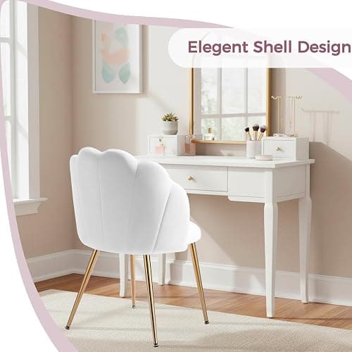 Vanity Chair with Back, Small Accent Chair for Living Room& Bedroom, with X-Frame Gold Legs, Modern Design& Easy Assemble, White thumbnail 7
