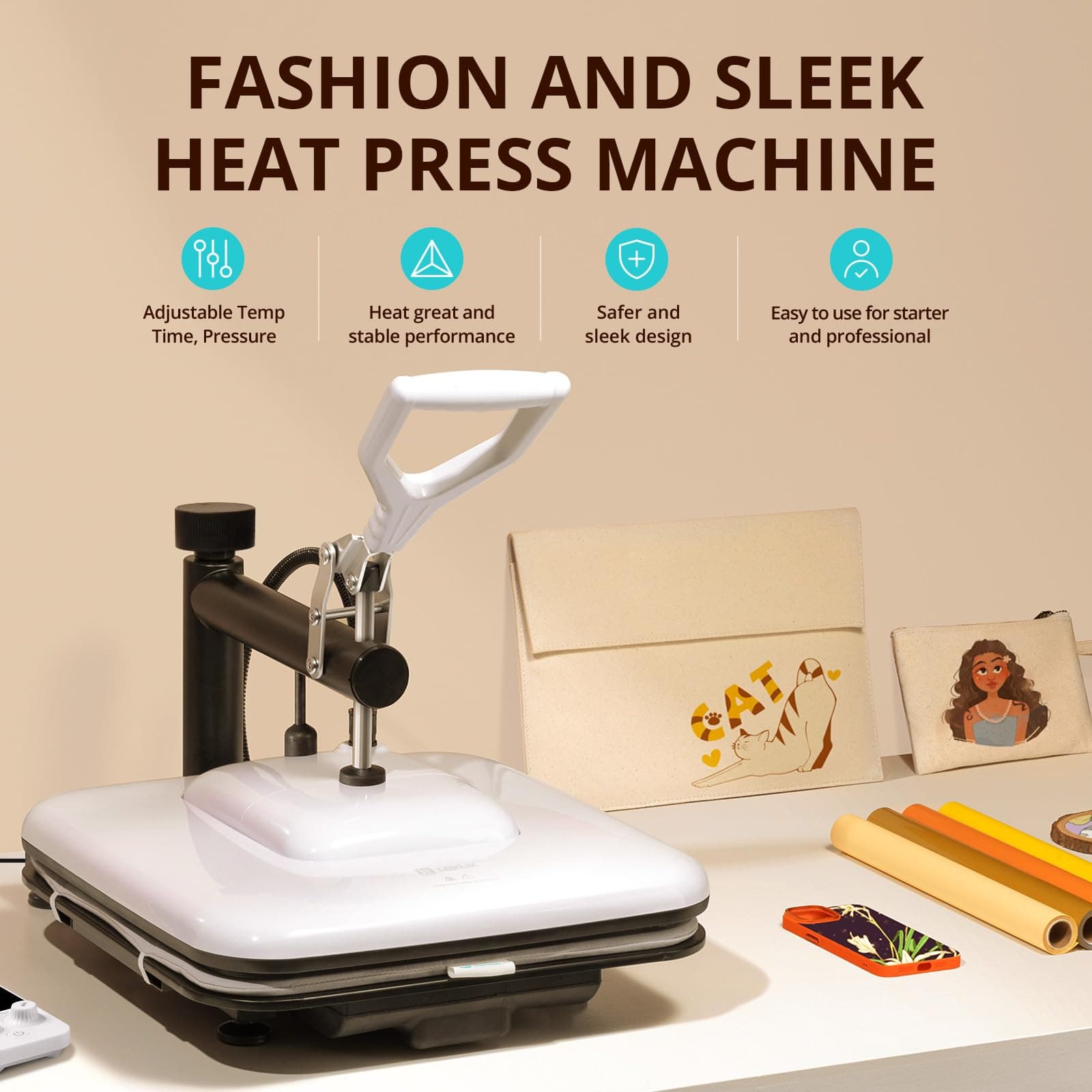 LOKLIK Heat Press Machine for T Shirts - Swing Away15x15 Heat Press Machine - Professional Heat Press for Sublimation, Vinyl, Heat Transfer Projects, Heats Up Fast & Distribute Heat Evenly (White) thumbnail 2