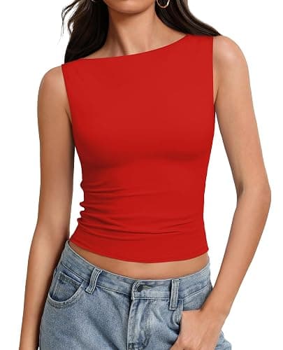 Avidlove Boat Neck Tops for Women Double Lined Going Out Cute Tank Basic Fitted Summer Classy Tops - Image 1