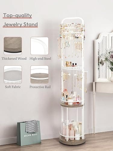 Jewelry Holder Organizer, Floor Jewelry Organizer with Earring Organizer Necklace Holder, Rotating Jewelry Stand Necklace Display Earring Storage, Large Hanging Jewelry Tree for Jewlery Bracelet Ring thumbnail 5