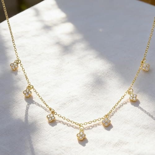 Dainty 18K Gold Plated Cubic Zirconia Clover Pendant Necklace for Women | Lucky Four Leaf Clover Design, Sparkly CZ Accent, Adjustable Chain Length, Waterproof Non-Tarnish, Ideal Gift Choice thumbnail 7