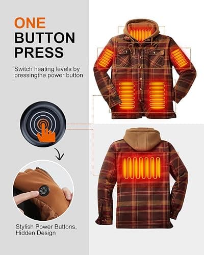Yolikeb Heated Jackets for Men With Battery Pack Fast Charging, Men's Maplewood Hooded Shirt Jacket Thermal Heating jacket thumbnail 5