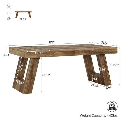 Tribesigns 63 Inches Wood Executive Desk, Large Home Office Computer Desk with Double Pedestal, Industrial Study Writing Table, Business Workstation for PC Laptop, Rustic Brown thumbnail 2