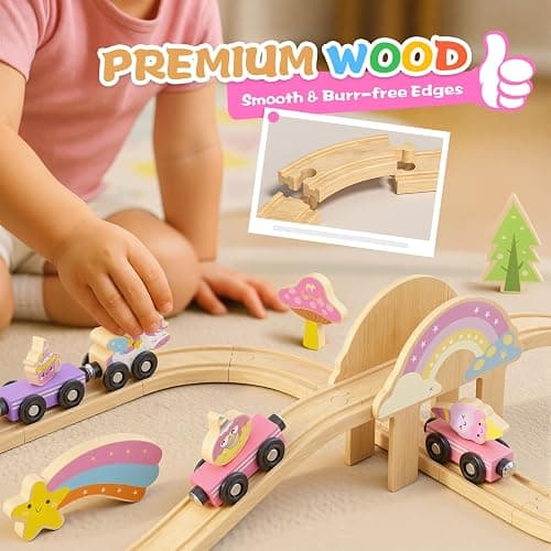 Unicorn Wooden Train Set for Toddler Girls Ages 2-4 Magical Fairy 38 Pcs Toddler Girl Toys with Railway Track Fantasy Toys for Girls 3-5 Year Old Kids thumbnail 3