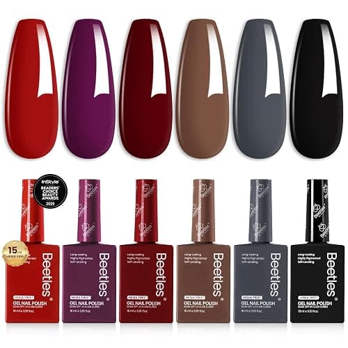 Beetles Fall Gel Polish Set, Burgundy Dark Red Brown Black Gray Colors,Hema-Free | 6 PCS 15ml Full Size Gel Nail Kit, Midnight Elegance, UV Nail Polish Color DIYManicure Home Salon - Image 1