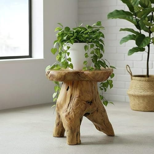 WELLAND Natural Cedar Stump Stool, Live Edge Mushroom Side Table, 14" H | Handcrafted from solid cedar with a live edge top and natural tree stump base thumbnail 8