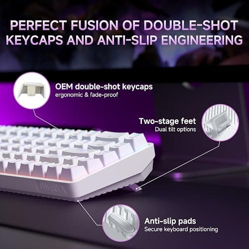 DIERYA DK68 Wireless Mechanical Keyboard, 60% Gaming Keyboard with Red Switch, Triple Mode 2.4GHz/USB-C/BT5.0, RGB Backlit, Anti-Ghosting Keys, 68 Keys Portable Mini Wired Office Keyboard-White thumbnail 7