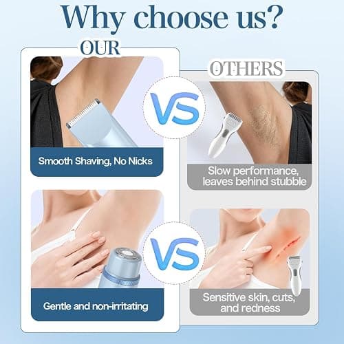 Bikini Trimmer for Women 2in1 High Power Epilators Hair Removal Waterproof Electric Razors Women's Electric Razor Pubic Hair Trimmer Shaver for Women for Ladies Pubic, Face, Underarms, Legs (Blue) thumbnail 3
