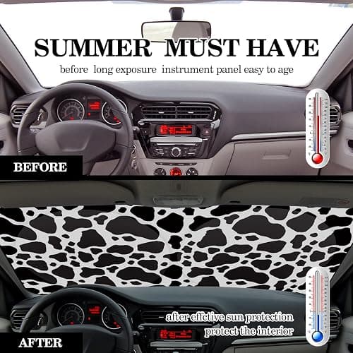 Windshield Sun Shade Foldable Car Front Window Covers for Car Accessories Sun Heat UV Rays Visor Protector Protection for Universal Cars SUV Truck(Cow Print) thumbnail 3