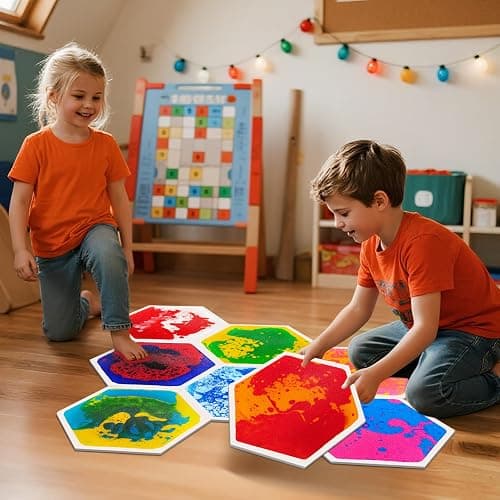 JUEOQOY Sensory Floor Tiles for Kids Ages 3+ – Hexagon Step-On Tiles with Textured Non-Slip Base, Colorful Liquid Motion for Interactive Play in Playroom or Classroom (9 Pack) thumbnail 2