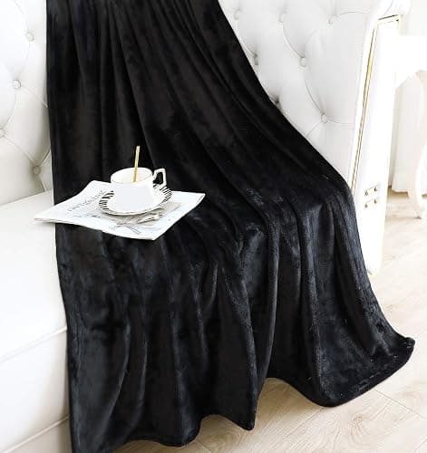 TASTHROW Large Flannel Fleece Throw Blanket, 50×70 Inch - Cozy Lightweight Thick Blanket - All Seasons Suitable for Women, Men and Kids (Black) thumbnail 2