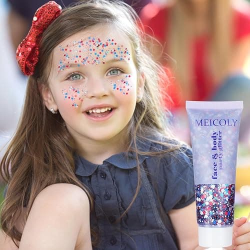 MEICOLY Red White and Blue Face Glitter,4th of July Patriotic Accessories,Star Hair Glitter for Kids,4th of July Outfits for Women,Self-Adhesive Body Glitter for President's Day Veterans Day thumbnail 7
