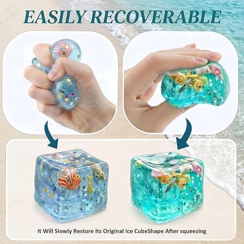 Squishy Stress Cube, Slow Rising Sensory Fidget Toys for Adults, Ocean Wave Squeeze Toy with Seashells, Soft Stress Reliever for Office Desk Home (1Pcs) thumbnail 5