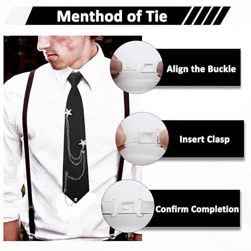 Mantieqingway Ties for Women Men, Metal Chain Necktie Pre-Tied Adjustable Black Tie for Uniform, School, Shirt Accessory thumbnail 6