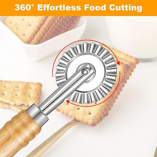 LIQWEI Pasta Cutter Wheel, Pastry and Pasta Cutter Wheel Pastry Ravioli Wheel Cutter With Long Wooden Handle for Ravioli Pasta Dumplings Lasagna Pierogi thumbnail 5