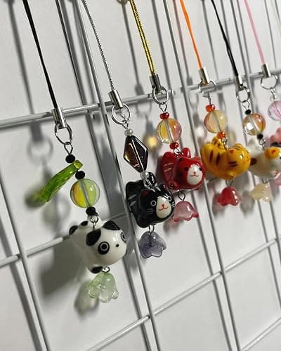 Agromusk Cat Phone Charms,Cute Lucky Kitty Beaded with Flower Phone Strap,Kawaii Y2K Bag Decor Aesthetic Cat Charm Accessories thumbnail 4