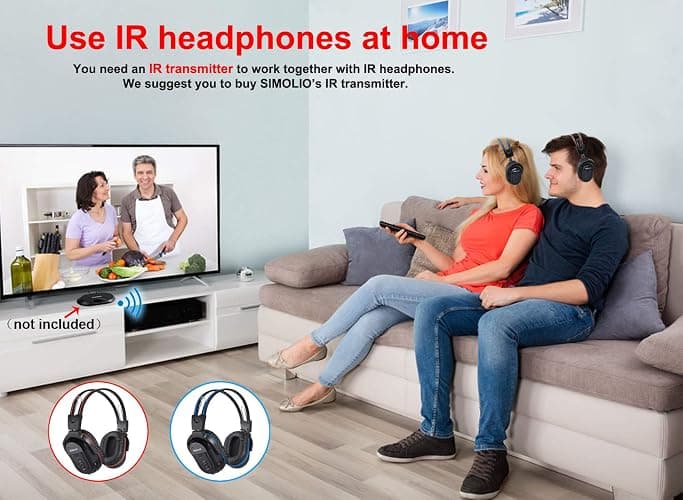 SIMOLIO 2 Pack IR Wireless Headphones for in Car TV Video Audio Listening, Not Bluetooth, 2 Channel Car DVD Headphones for Kids, Universal Infrared Headsets for Headrest Video System, AUX Cord thumbnail 7