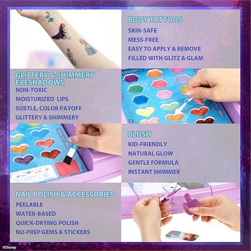 Disney Frozen Beauty Vanity Set with Light-Up Mirror, Includes Lip Gloss, Eyeshadow, Blush, Brushes, Nail Polishes, Accessories, AA Batteries Not Included, Ages 3+, by Townley Girl thumbnail 7