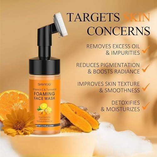 Vitamin C Turmeric Foaming Face Wash, Foaming Cleanser for Skin Tone, Reduces Fine Lines & Wrinkles, Exfoliating Face Wash, Turmeric Facial Cleanser for Dark Spot, Uneven Skin Tone, Unisex 110ml thumbnail 2